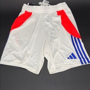 ADIDAS White Athletic Shorts with Red and Blue Accents